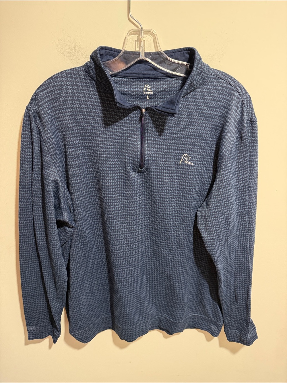 Rhoback Men's Navy Blue Houndstooth Half-Zip Pullover Size Large